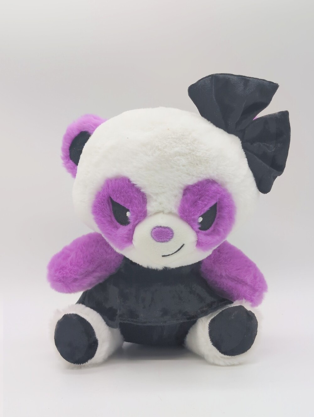 Goth Valentine Purple & White Plush Panda Stuffed Toy - Cute Bow Accent